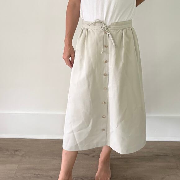 Vintage Dresses & Skirts - Vintage 70's button front khaki midi skirt womens' 30